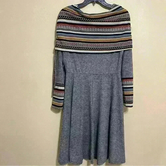 Boho Dress Women's Boat Neck Drawstring Ruched Long Sleeve Geometric size M - Picture 7 of 13